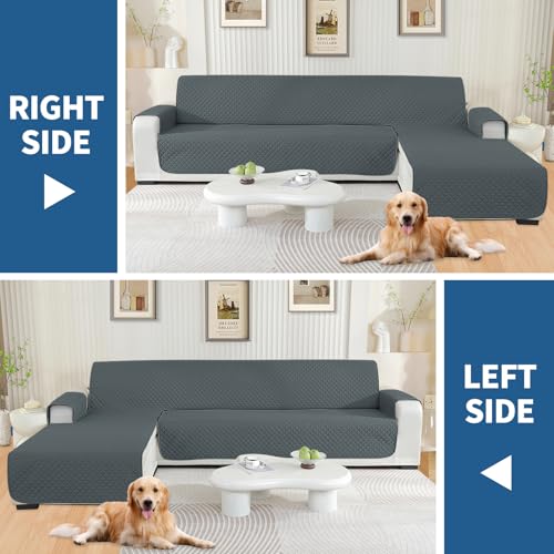 YSTELLAA Couchbezug L Form 3 Sitzer 100% Wasserdicht, Sofa Überzug Ecksofa rutschfest, Couch Bezug L-Form Universal, Reversibel Couch Überzug Ecksofa Waschbar, Dunkelgrau