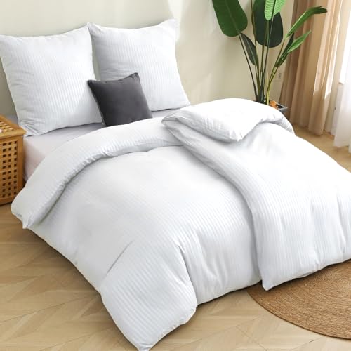 Pamposh Geprägte Satin-Streifen Bettwäsche 135x200 cm 4-Teiliges 2 Bettbezug Set Mit 2 Kissenbezügen 80x80 cm Weiche & Atmungsaktive Satin-Bettwäsche Pflegeleicht & Elegant