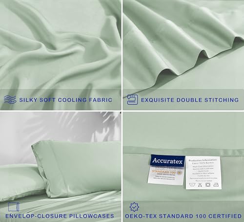 Image of ACCURATEX Cooling Sheets for Hot Sleepers, Split Cal King Size,Sage Green | Viscose Made from Bamboo, 5 Pcs Silky Soft Sheet Set, Breathable Cool for Night Sweats, up to 16 inches Deep Pockect