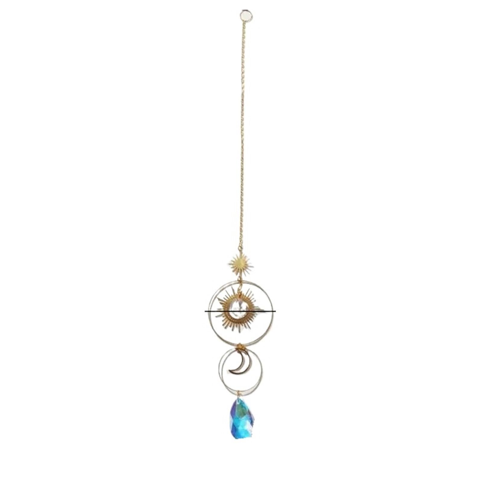 Ppqiru Golden 2 Piece, Crystal Wind Chimes Star Moon Catcher, Sun Prism Ball Garden Decoration For Decoration