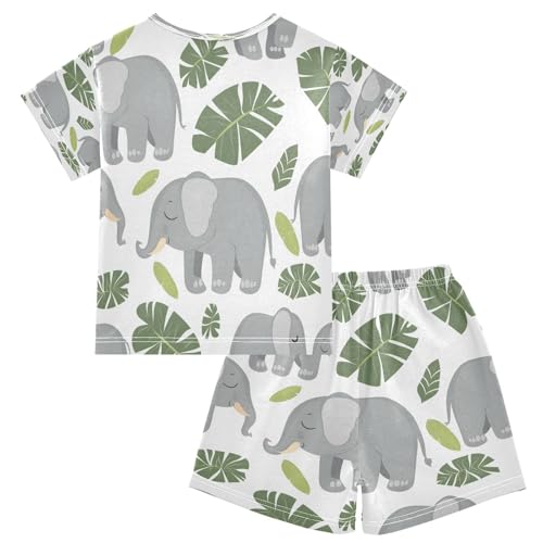 senya Short Sleeve Pajamas Sets Summer Cotton Sleepwear Leave Grey Elephant2