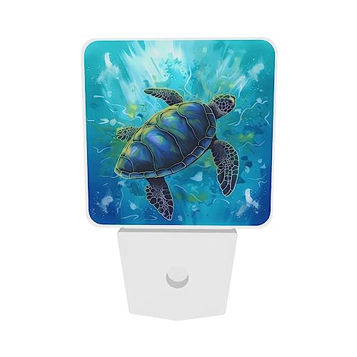 Image of Cartoon Sea Turtle LED Plug-in Night Light 2-Pack, Auto Sensor Nightlights Set of 2 for Bedroom Bathroom