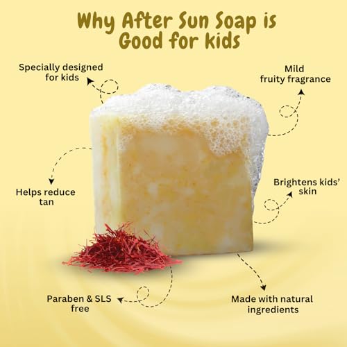 Image of Tekme After Sun Soap for Kids | Gentle Tan Removal & Daily Use Kids De-Tan Soap with Saffron, Turmeric, Papaya & Aloe Vera | Natural Handmade Soaps for 3 Years+ (75g x Pack of 3)