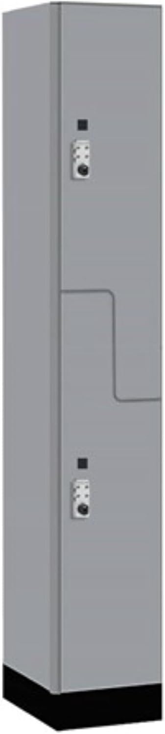 Salsbury Industries 12" Wide Premier Wood Locker-Double Tier 'S' Style-1 Wide-6 Feet High-15 Deep-Winter Fog-Silver Resettable Combination Locks