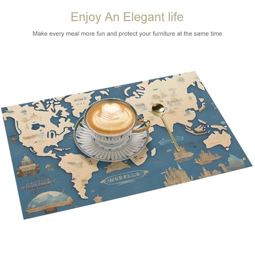 Set de table cuisine imprimé mappemonde pour repas en terrasse