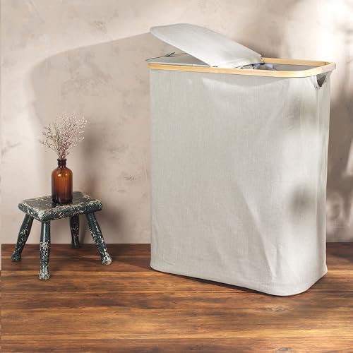 Salter LASAL30292EU7 100L Dual Laundry Hamper – Large Washing Basket with Removable Bags to Separate Laundry, Laundry Bin with Lid, Carry Handles, Easy Manoeuvrability, 54 x 33 x 65cm, Warm Harmony - Image 6