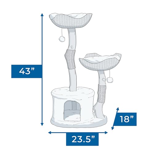 Habitat Haven The Bungalow Cat Tree - Luxury Cat Condo, Large Modern Indoor Tower with 2 Faux Fur Beds, Scratching Posts, Toys, and Den for Cats, 23.5-Inch Width x 18-Inch Depth x 43-Inch Height - Image 4