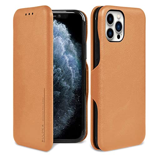 Image of PULOKA iPhone 13 PRO MAX Pu Leather Flip Back Cover Leather Wallet Case with Card Slot & Kickstand Function - TAN
