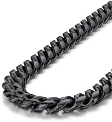 ChainsPro Men Chunky Miami Cuban Chain Necklace, Custom Available, 6/9/14mm Width, 18/20/22/24/26/28/30inch Length, Gold/Steel/Black (with Gift Box)