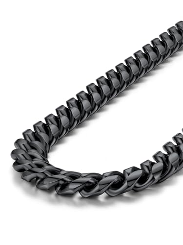 ChainsPro Men Cuban Chain Necklace 4.8/6/10/14mm, 18-30in, black or gold plated