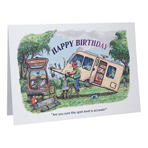 Happy Birthday Caravan Caravanning Humour Cartoon A5 Funny Blank Greeting Card by Armand Foster Cover