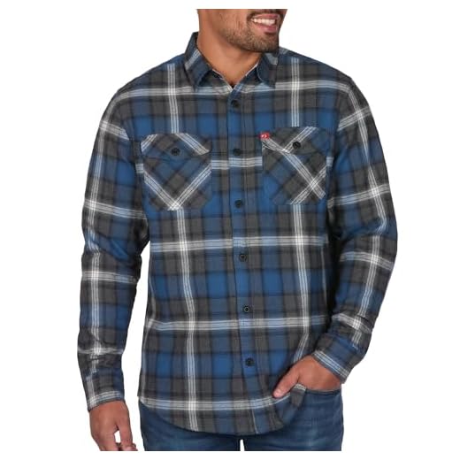 The American Outdoorsman Men's Long Sleeve Button Down Heavyweight Flannel Shirt (Blue/Grey, XL)