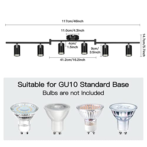 Gordnwe 6 Light Track Lighting Fixtures, Black Ceiling Led Track Lighting Kit With Flexibly Rotatable Track Heads&G10 Socket, Modern Ceiling Spotlight For Kitchen, Office, Closet, Studio, Bedroom #TOP4
