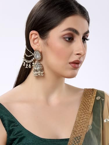 Image of Shining Diva Fashion Earrings for Women Girls Stylish Fancy Traditional Jhumka Jhumki Bahubali Kundan Pearl Ear Chain