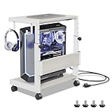 Höhenverstellbarer Computer-Tower-Ständer mit 2-stöckigem ATX-Gehäuse, bodenstehender Computerständer, Druckerständer mit Stauraum, feststellbare Rollen, passend für die meisten Computer (Weiß, B 44 x