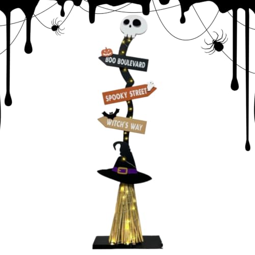 Décorations de sorcière d'intérieur en bois éclairé pour Halloween unique - 7