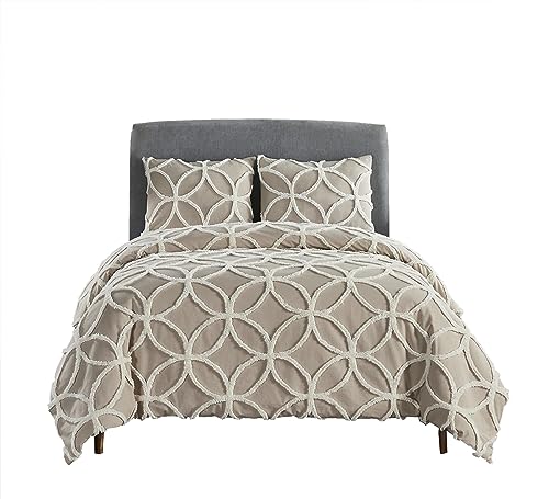 Better Trends Double Wedding Ring Bed Comforter Collection 100% Cotton Tufted Unique Luxurious Soft Plush Chenille Machine Washable Tumble Dry, Queen, Taupe/Ivory #TOP1