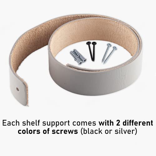 Supports d'étagères en cuir gris clair lanières murales déco lot de 2 - 5