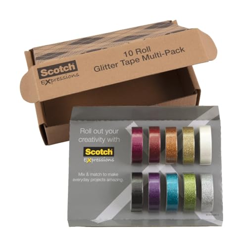 Image of Scotch Glitter Washi Tape, 10 Rolls, Great for Holiday DIY and Wrapping, School Supplies, Craft Supplies, and Teacher Appreciation Gifts (Pack of 80)