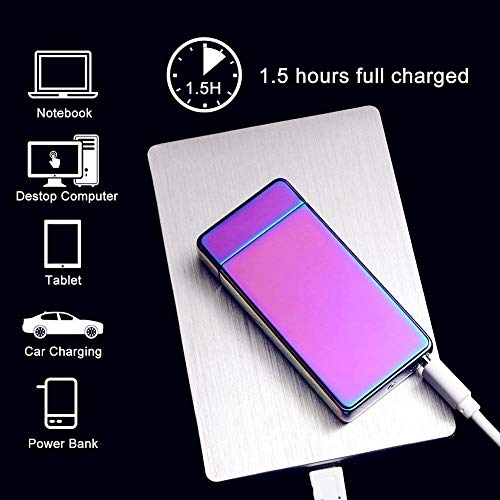 Leejie Plasma Lighter Usb Rechargeable Dual Arc Electric Lighter Windproof Flamess Lighter (Purple) #TOP3