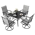 Pamapic 5-Piece Outdoor Dining Set with 4 Textilene Swivel Chairs, All-Weather Patio Furniture for Garden, Poolside, Deck, Charcoal