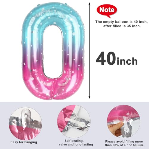 Image of Number 0 Balloon Birthday Decorations, 40In Pink Purple Blue Balloons | Eye-catching Appearance, Perfect Decorative Centerpieces, Convenient Self-sealing Structure, Widely for Various Occasions