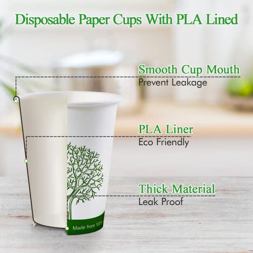 ECOLipak 300 Count Compostable Paper Cups, 8 oz Biodegradable Disposable Paper Coffee Cups with PLA Lined, Eco-friendly Hot Drinking Cups for Party, Picnic,Travel,and Events