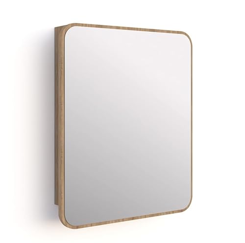 DOMTECH Armoire de salle de bain avec miroir en chêne et étagères