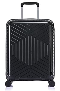 DK Luggage 20” Cabin Ryanair, EasyJet, BA, Jet 2 Hard Shell Approved Hand Luggage Polypropylene Suitcase 4 Wheel Spinner Luggage PP20 Black