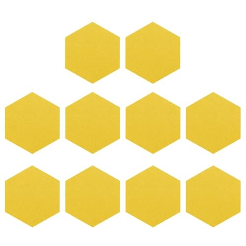 KAILIKETIY Hexagon Felt Sound Absorbing Memo Board Yellow 10pcs Acoustic Panels Sound Insulation Wall Boards for Home Office Boys and Girls Room Decoration