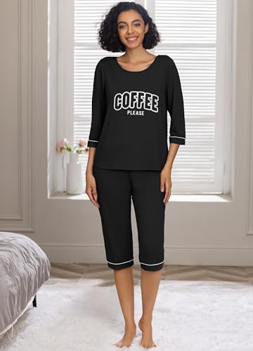 Image of PrinStory Womens Pajama Sets Capri Pjs Soft Lounge Sets XS-4XL