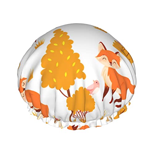 PanaRL Modello di volpi della foresta Simpatica volpe rossa Cuffia da doccia, cuffia da notte, cuffia da bagno elastica impermeabile a doppio strato, cuffia da bagno riutilizzabile