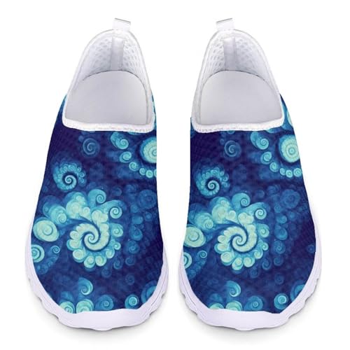 Kuiaobaty Zapatos para caminar para mujer, sin cordones, calavera, mariposa, gatos, con estampado de gatos, cómodos, ligeros, zapatos de trabajo de malla, Impresión artística en espiral bohemia, 43.5