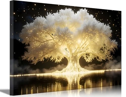 Abstract Tree Of Life Canvas Wall Art Elegant White Tree