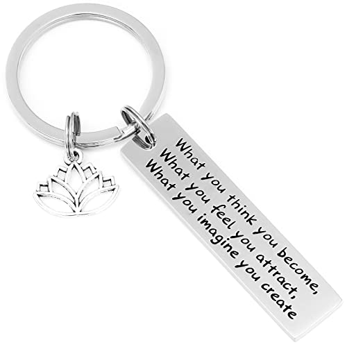 AHAETH Lotus Flower Keychain - Buddhist Inspirational Quotes Jewelry, Encouragement