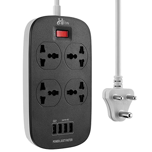 Extension Board with USB Ports, Hoteon 2500W Power Strip with QC3.0 Fasting Charger and 5V/3.1A/15.5W USB Ports, 4 Way Outlet Universal Surge Protection Sockets and 2m Cable Extension Cord (3-Pin Black)