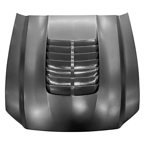 IKON MOTORSPORTS, Front Hood Compatible With 2010-2012 Ford Mustang GT500 & 2013-2014 Ford Mustang GT/V6, GT500 Style Unpainted Black Aluminum Top Hood Panel Cover Direct Replacement