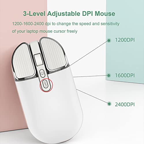 Image of 2.4G Wireless Rechargeable Mouse with USB Receiver,One Click Return to Desk,Mute Button,Power Saving, 2400DPI Optical Cute Girls Mouse for Laptop,Notebook,PC,Tablet (White)