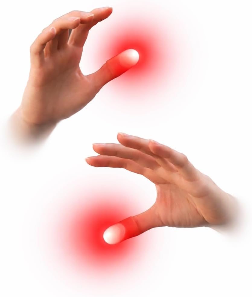 MilesMagic Set of 2 Magic Light Up Thumb Tip | Lights from Everywhere | Easy to Do Flash Lights from Anywhere Close Up Routines Finger Illusion Magic Trick (Red)