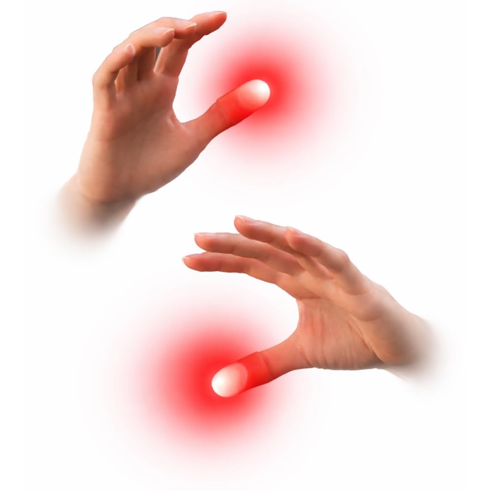 MilesMagic Set of 2 Magic Light Up Thumb Tip | Lights from Everywhere | Easy to Do Flash Lights from Anywhere Close Up Routines Finger Illusion Magic Trick (Red)