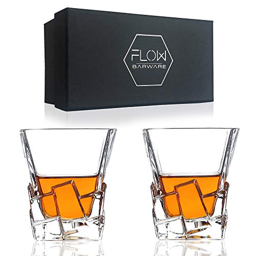 FLOW Barware Juego de 2 Vasos de Whisky Iceberg, Juego de Regalo de Vasos de Whisky para Whisky escocés, Bourbon Gin & Tonic by