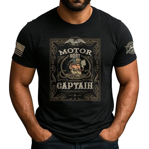 Motor Boat Captain T-Shirt Cruise Shirts for Men Vintage Funny Tshirts Funny Cruise Shirts 2 (Black-L)