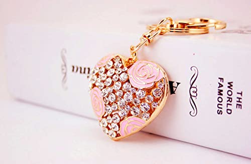 Skineat Flowers Ball Keychain And Sweet Love Heart Rose Flower Crystal Keyring, 2 Pieces (Pink) #TOP5