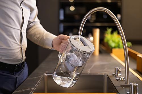 Wessper Glass Water Filter Jug, 2.5 L, Compatible with Brita Water Filter Cartridges, Includes 1 Water Filter Cartridge, Reduces Limescale and Chlorine, Grey