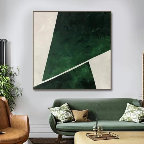 Peinture abstraite verte KEBIA pour réveiller un mur blanc triste 50x50