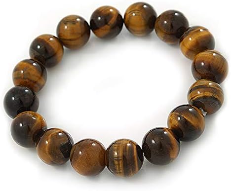 Avalaya 12mm Round Tiger Eye Semi-Precious Bead Flex Bracelet - 18cm L, black, brown - Image 5