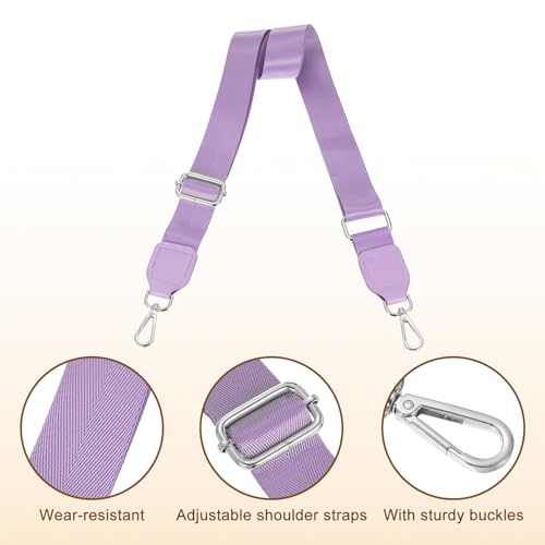 Image of uxcell Wide Shoulder Strap, 3.8cm Adjustable Purse Strap Replacement Crossbody Strap for Shoulder Bag Handbag, Light Purple, Silver Square Mouth Buckle