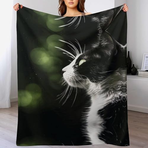 Couverture chat noir et blanc plaid chaud pour frissons sur canapé - 8