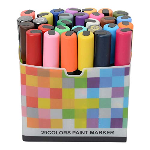 Uni Posca Paint Marker Full Range Set , Mitsubishi All Natural & Dark , Gold & Silver Pen Medium Point 29 Color (Pc-5M), Original Plastic Box #TOP2