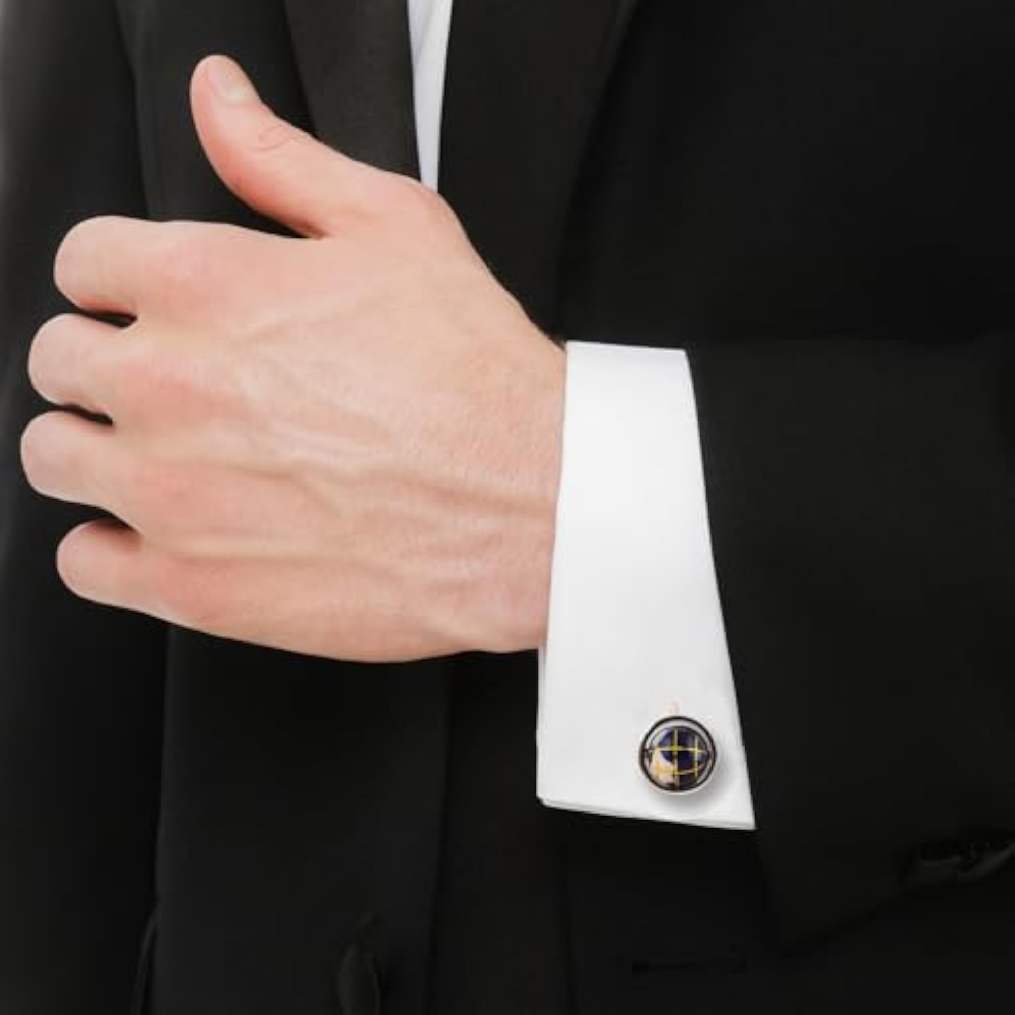 Men's Silver Plated Blue Globe Design Cufflinks
